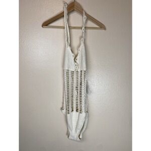 Beauty And The Beach L Crochet Swimsuit Ivory Sheer Knit Open Back Halter